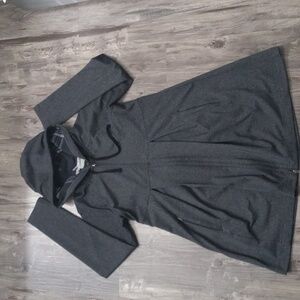 ATHLETA Plaid Lining Pleated Full Zipper Hoodie Long Jacket Dress Gray S…